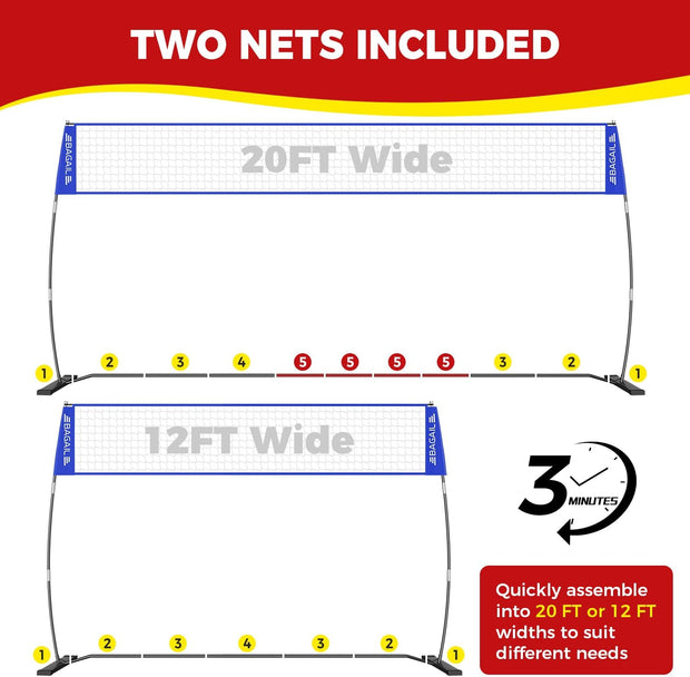 Volleyball Net, 12ft/20ft Portable Volleyball Net for Backyard