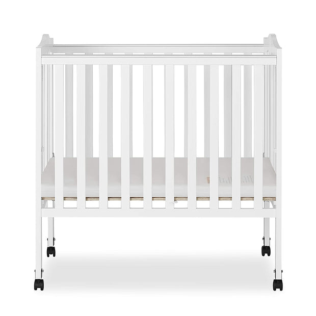 2-in-1 Lightweight Folding Portable Stationary Side Crib in White, Greenguard Gold Certified